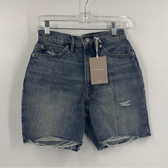 Everlane The Rigid Way High Jean Shorts Womens Size 25 Button Fly Distressed - Picture 2 of 12